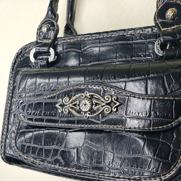 Black Faux Snake Embossed Vegan Leather Handbag - Picture 9 of 14